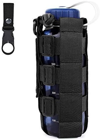 FUNANASUN Tactical Molle Water Bottle Pouch, Drawstring Military H2O Molle Water Bottle Holder Bag Mesh Hydration Carrier Black