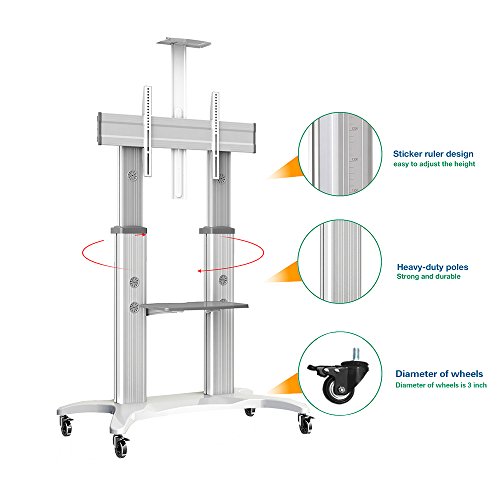 North Bayou Mobile TV Cart TV Stand with Wheels for 55 to 80 Inch LCD LED OLED Plasma Flat Panel Screens up to 125lbs AVF1800-70-1P (White)