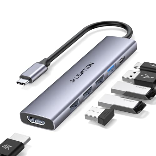 LENTION 6 in 1 USB C Hub HDMI 4K@30Hz, PD 100W, USB-A 3.0 & 2.0, USB C Adapter for MacBook Pro/Air 2026-2016, New MacBook Neo, Surface, iPhone 17 Plus Pro MAX and More (CH17, Gray)