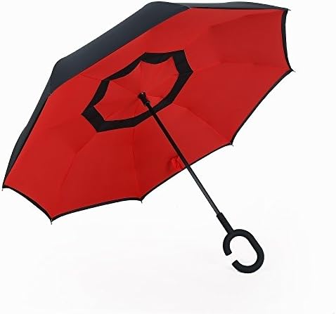 Inverted Umbrella Reverse Folding Windproof Edear Double Layer Self-Standing Travel Umbrella with C Shape Handle and Carrying Bag, Breathable Quick Dry Inside-Out for Car Use