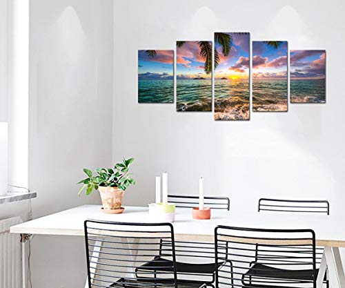 Ocean Beach Wall Art Canvas Print Sea Picture Painting Home Living Room Bedroom Office Decor Sunset (Over Size 60inch x…