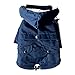 Navy Blue Zip Up Dog Raincoat with Reflective Buttons, Pockets, Rain/Water Resistant, Adjustable Drawstring, & Removable Hood - Size XS to XXL Available - Stylish Premium Dog Raincoats by Ellie (M)