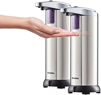 HIKONA Touchless Automatic Soap Dispenser, Upgraded Hands-Free Motion Sensor Soap dispenser, Stainless Steel Dish Soap dispenser, Powerful Pump and Waterproof Base for Kitchen and Bathroom (2 PACK)