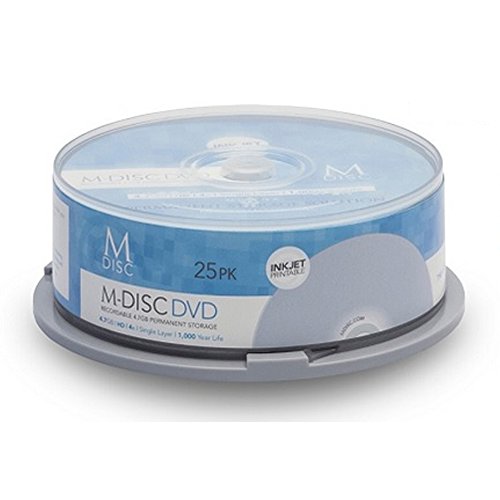 25 Pack Millenniata M-Disc DVD 4.7GB 4X HD White Inkjet Printable 1000 Year Permanent Data Archival / Backup Blank Media Recordable Disc - Thumbnail 2