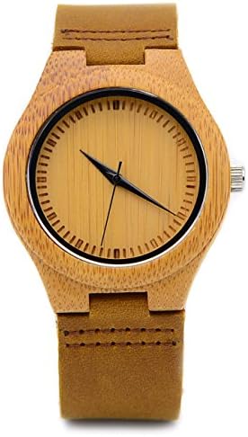 SUNMAX Women's Bamboo Wood Watch With Cowhide Starp ,Japanese Quartz Movement,Gift Box ,Casual Wooden Wristwatch