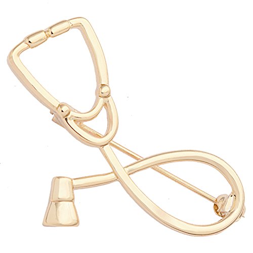 SENFAI Stethoscope Brooch Fashion Medical Jewelry Stethoscope Pin for Nurse Physicians Medical Student Graduation Gift (Gold)