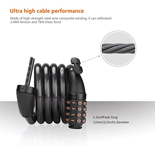 Cable Bike Lock 4feet Resettable Self Coiling Combination Bike Lock