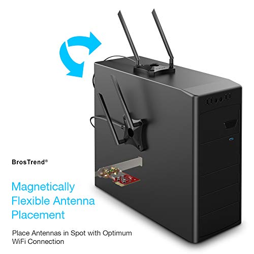 BrosTrend 1200Mbps PCIe WiFi Network Card for Desktop PC of Windows 10/8.1/8/7, 2 X 5dBi Antennas and Magnetic Extension Base, AC1200 Dual Band 5GHz 867Mbps / 2.4GHz 300Mbps, PCI Express