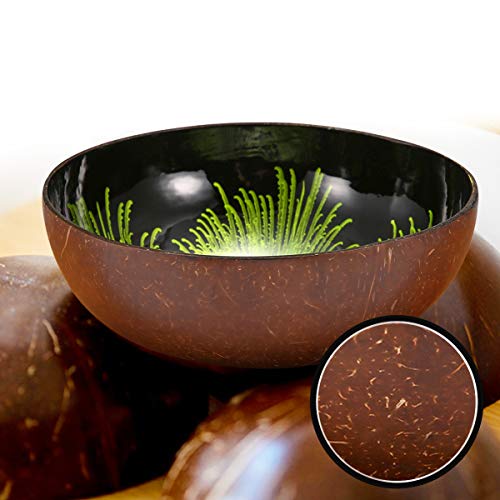 Essort Coconut Bowl, Natural Coconut Decorative Shell Handmade Unique Design for Party Home Kitchen Hotel Decoration Collection Wedding Birthday Gift Green