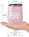 Fancyfams - Dog Mom -12 oz Stainless Steel Stemless Wine Tumbler with Lid and Straw - (Pink)