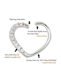 OUFER - Piercing para el cuerpo, diseño de corazón, cierre derecho, calibre 16