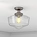 Amazon Brand – Stone & Beam Schoolhouse Semi-Flush Mount Ceiling Fixture With Light Bulb And Clear Glass Shade - 11 x 11 x 10.5 Inches, Brushed Nickel