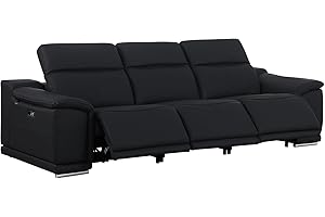 Blackjack Furniture Venice Italian Leather Power Recline 3 Piece Sofa - 107" Luxury Theater Seating Modern Couch for Living Room Apartment Lounge Home with Power Headrest & USB Port, Black