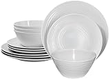 Parhoma White Melamine Home Dinnerware Set, 12-Piece Service for 4