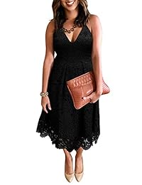 Dokotoo - Correas de espagueti para mujer con encaje floral y cuello en V, sin espalda, cóctel, vestido de línea A