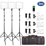 VILTROX VL-200 3 Packs Ultra Thin Dimmable Bi-Color LED Video Light Panel Lighting Kit Includes: 3300K-5600K CRI 95 LED Light Panel with Hot Shoe Adapter/Light Stand/Remote Controller and AC Adapter