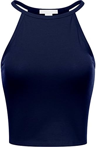 BA Women's Basic Comfortable Cropped Sleeveless Cami Shirts NAVY L