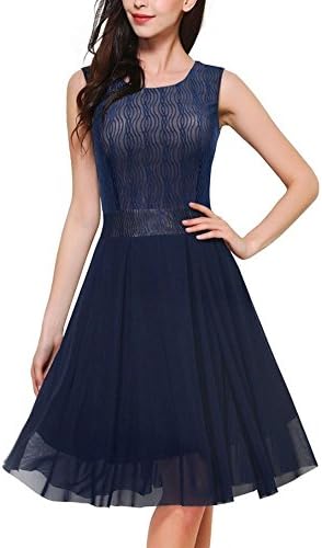 Women's Vintage Sleeveless Chiffon Scoop Neck Swing Cocktail Party Dress by ZLANG (X-Large, Deep Blue)