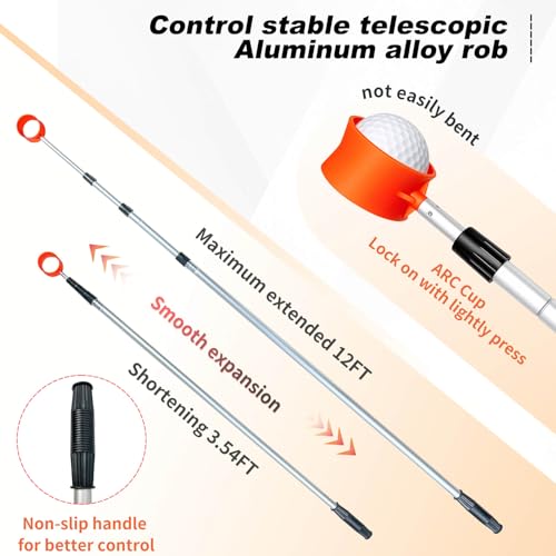 Golf Ball Retriever, Max 7/9/12/15 Ft Lightweight Stainless Steels/Aluminum Alloy Golf Ball Retriever Telescopic for Water and Bushes, Easy to Pick Up Golf Balls, Best Golf Accessories Gifts