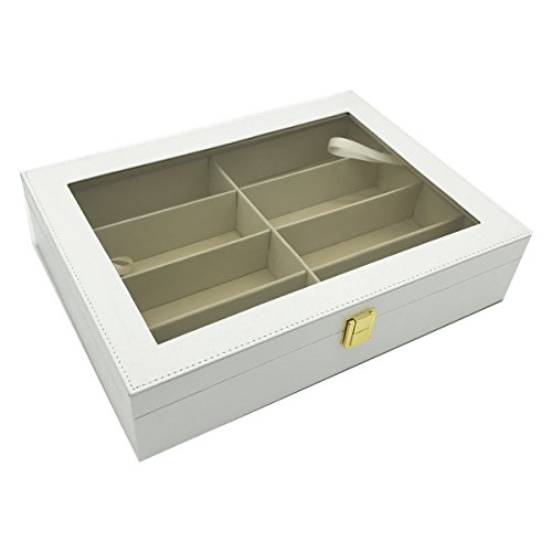 UnionPlus 8-Slot Eyeglass Sunglass Glasses Organizer Collector - Crocodile Faux Leather Storage Case Box (White Croco) - Thumbnail 2