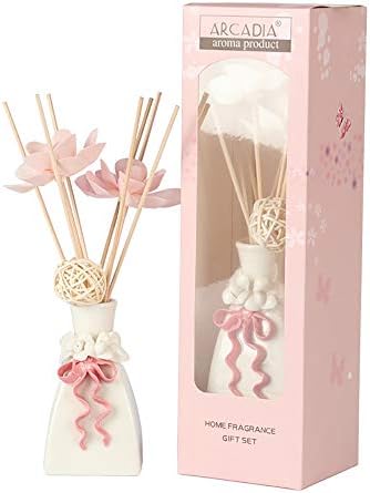 DENTRUN Natural Stick Ceramic Bottle,Artificial Flower Diffuser with Natural Sticks No Fire Aromatherapy,Therapeutic Grade Essential Oils 100ML Home Bedroom Living Room Office Car Decor