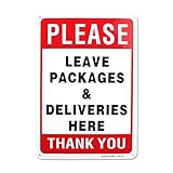 Enjoyist Please Leave Deliveries and Packages Here Sign 12"x 8" .04" Aluminum Sign Rust Free Aluminum-UV Protected and Weatherproof