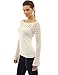 PattyBoutik Women Boat Neck Crochet Inset Sweater (Off-White Small)