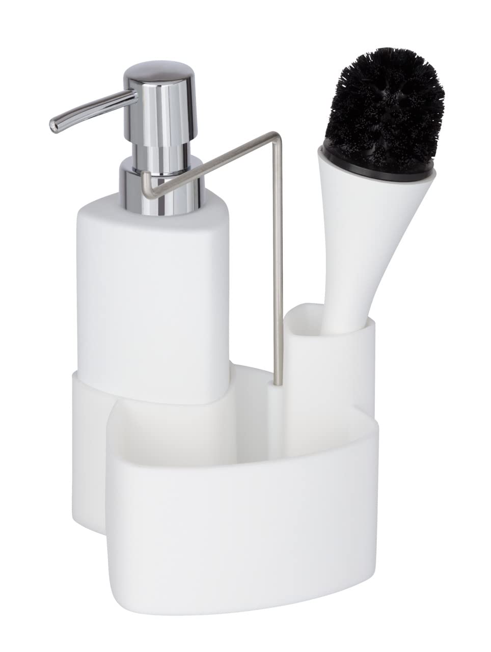 WENKO 3620125100 Wash up set Empire white Washingup liquid dispenser, washingup brush, dish cloth holder, capacity 0.25 L, Ceramic SoftTouch ceramic, 11 x 19 x 12.5 cm, White