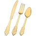 Kaya Collection - Plastic Silverware Set - Gold Cutlery - Disposable Flatware, 60 Forks, 60 Knives and 60 Spoons Baroque Design (180 Pieces)