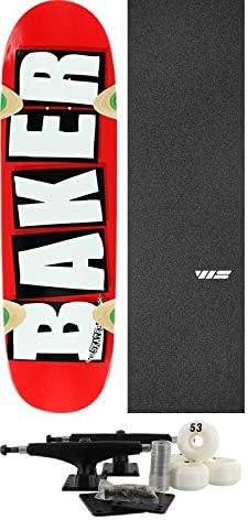 Baker Skateboards Brand Logo Red/White Skateboard Deck - 8.5" x 32" with Components - Bundle of 7 Items
