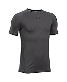Under Armour Boys' HeatGear Armour Short Sleeve Fitted Shirt, Carbon Heather/Black, Youth Small