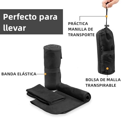 Toalla Microfibra Secado Rápido 3 Pack, Toalla Natacion Super Absorbente Toalla Gym de Baño Suave y Ligero para Natacion, Toalla de Viaje Ligera y Portatil para Natacion, Deporte, Baño, Viajes, Negro