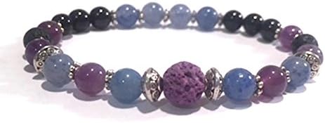 Handmade Purple Lava Rock (Basalt), Amethyst, Blue Adventurine and Black Tourmaline Diffuser Healing Bracelet 7 Inches