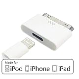 8 Pin Female to 30 Pin Male Adapter | Charge & Sync Connector | Compatible with Smartphones, Tablets, Cars, Sound-Docks and More | White