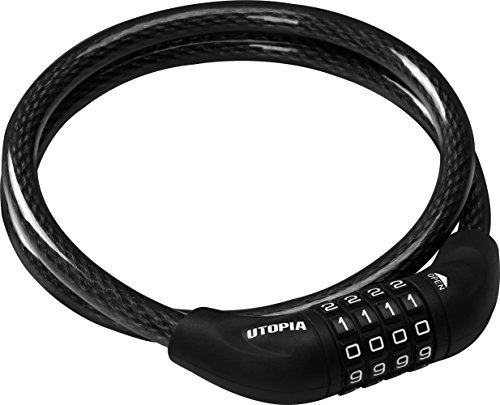 Utopia Home Bicycle Cable 4 Digit Combination Lock - 3 Feet - Lightweight - Black Color - Vinyl Coating - Black Cable Lock (1)