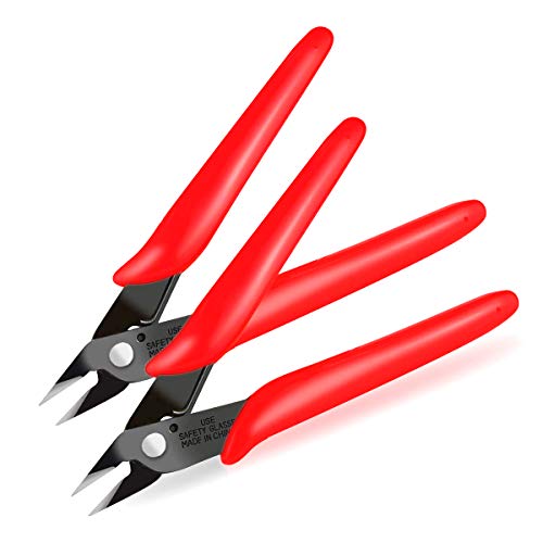BOENFU 170 Wire Cutters, Precision Flush Cutter 5 Inch Micro Diagonal Cutting Pliers for Electronics and Jewelry Making - Red, 2 Pack