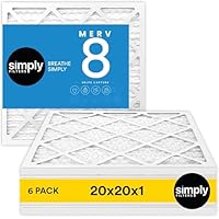 Simply 20x20x1 Air Filter, Merv 8, MPR 600, 6 Pack, Furnace Air Filter for HVAC (Actual Size: 19.75
