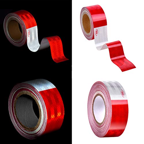 DEDC Waterproof DOT-C2 Reflective Red/White Tape,Conspicuity Safety Warning Self-adhesive Tape for Trailers Agricultural Equipment Vehicles Helmet Cars Bicycles Motorcycle (100 feet) - Thumbnail 3
