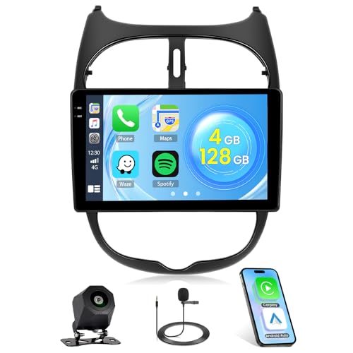 4+128G Android 15 Radio For Peugeot 206 206cc Citroen C2 2001-2016 Incell Screen Carplay Android Auto Roinvou, 9'' Touch Screen Stereo Radio GPS Bluetooth EQ WiFi RDS FM SWC Rear Camera