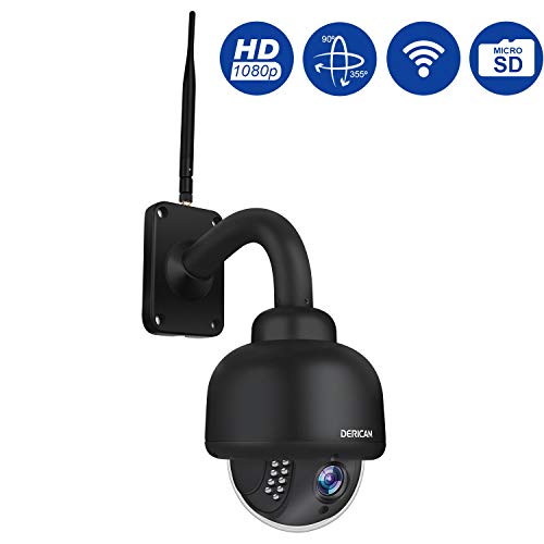 Dericam Outdoor Wireless Security Camera,Outdoor PTZ Camera,Crystal Full HD 1080P,4 X 0ptical Zoom,Auto Focus,Pre-Installed 32GB Memory Card, Black