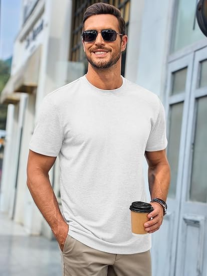 Runcati Herren T-Shirt Rundhals Kurzarm Sommer Oberteile Regular Fit Sport Fitness Funktionsshirt Einfarbig Basic Unterhemd Business Shirts Weiß L 2
