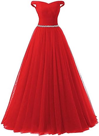 GURNALL Elegant V-Neck Evening Prom Dress Tulle Sequins Long Formal Cocktail Gown Red Size 18W
