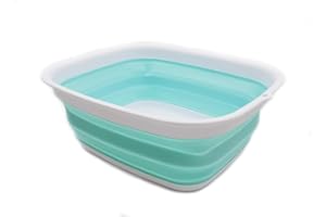 SAMMART 9.45L (2.5 Gallon) Collapsible Tub - Foldable Dish Tub - Portable Washing Basin - Space Saving Plastic Washtub (White/Lake Green, M)