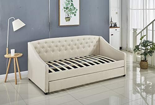 kosy K Linen daybed cream colour with underbed trundle living room bedroom furniture (daybed & trundle frame)