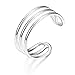 Sllaiss 925 Sterling Silver Horizontal Double Triple Lines Open Rings Minimalist Simple Band for Women Adjustable Open Toe Ring Knuckle Rings Size 5-9