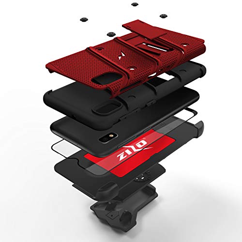 ZIZO Bolt Series Samsung Galaxy A10e Case | Heavy-Duty Military-Grade Drop Protection w/Kickstand Included Belt Clip Holster Tempered Glass Lanyard (Red/Black)
