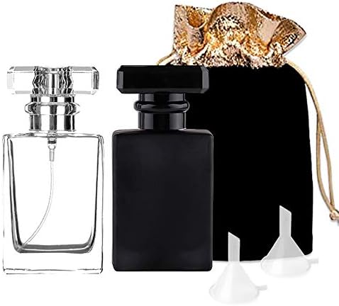 Luxsego Perfume Bottle Atomizer with Funnels, 30ML Refillable Perfume Spray Fine Mist, Empty Spray Bottle Flint Glass Cologne atomizer for Travel, Handbag or Date (Gift Bag Included) (Black+White)