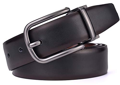 Autolock Mens Reversible Leather Belts, Dress Casual 1 1/4" Wide Belts for Men, One Belt Reverse for 2 Colors
