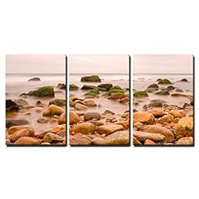 3 Piece Canvas Wall Art - Rocky Shore - Modern Home Art Stretched and Framed Ready to Hang - 16"x24"x3 Panels