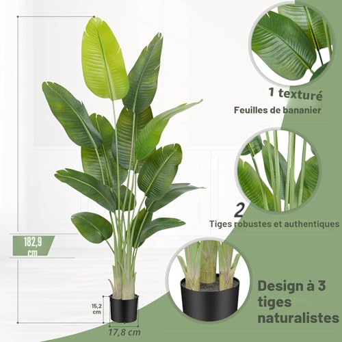 Keeplush Artificial Bird of Paradise Plant, 180 cm High, Large Artificial Indoor Plant, Artificial Banana Tree with 13 Leaves, Artificial Tree Indoor or Outdoor Living Room Office Garden Dec